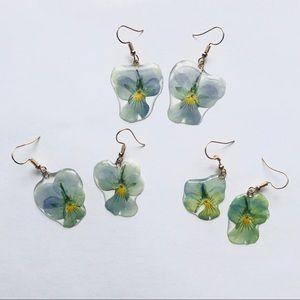 Sky Blue Pansy Drop Earrings